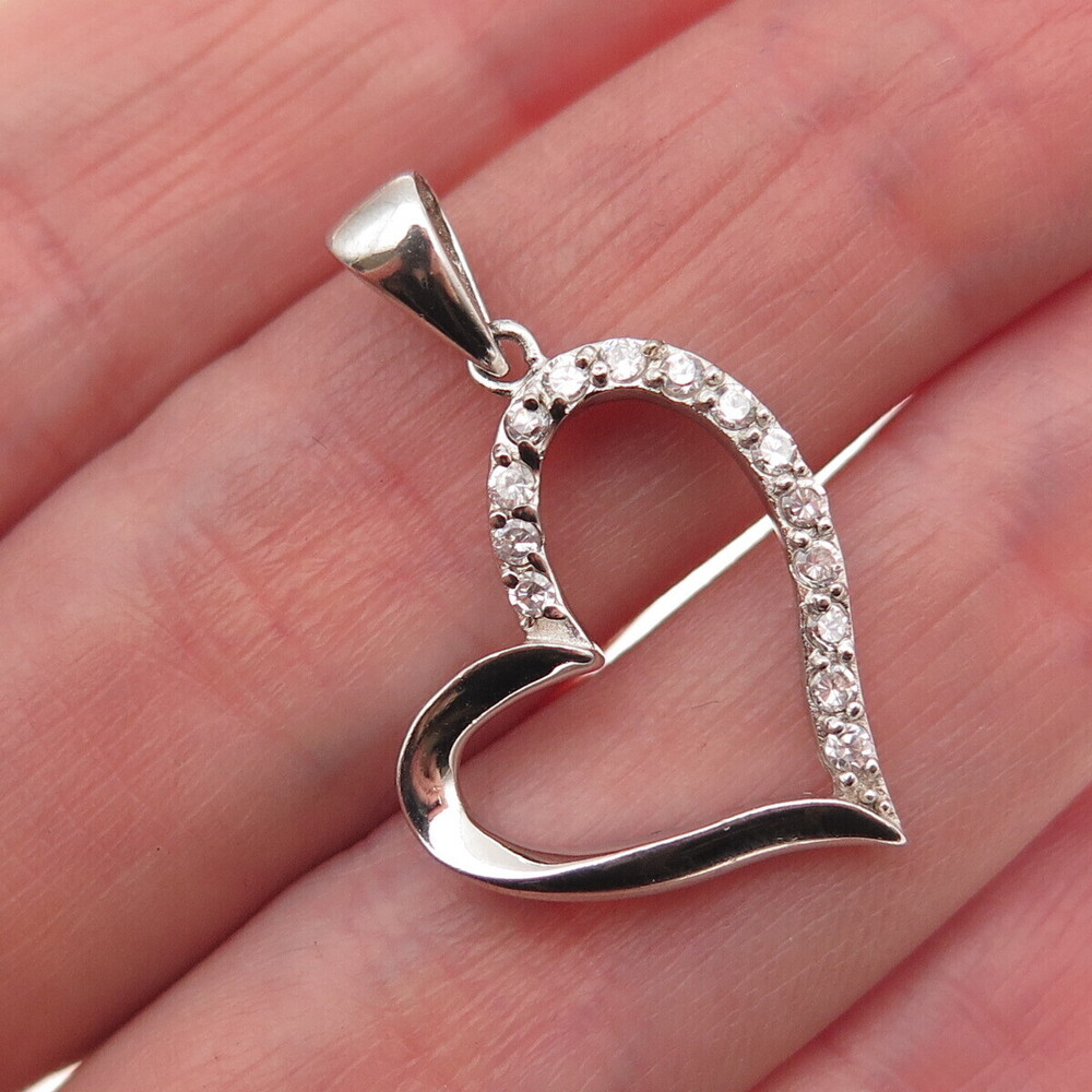 925 Sterling Silver Round-Cut C Z Open Heart Charm Pendant
